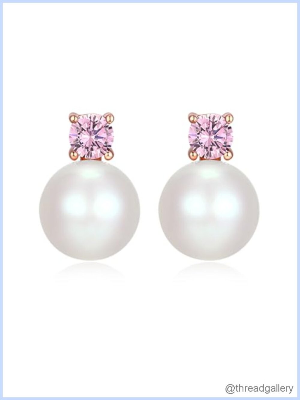 Sterling Silver Freshwater Pearl CZ Stud Earrings 18K Rose Gold Plated